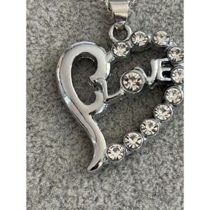 Heart-Shaped Love Pendant Necklace With Rhinestone Accents & Silver Chain